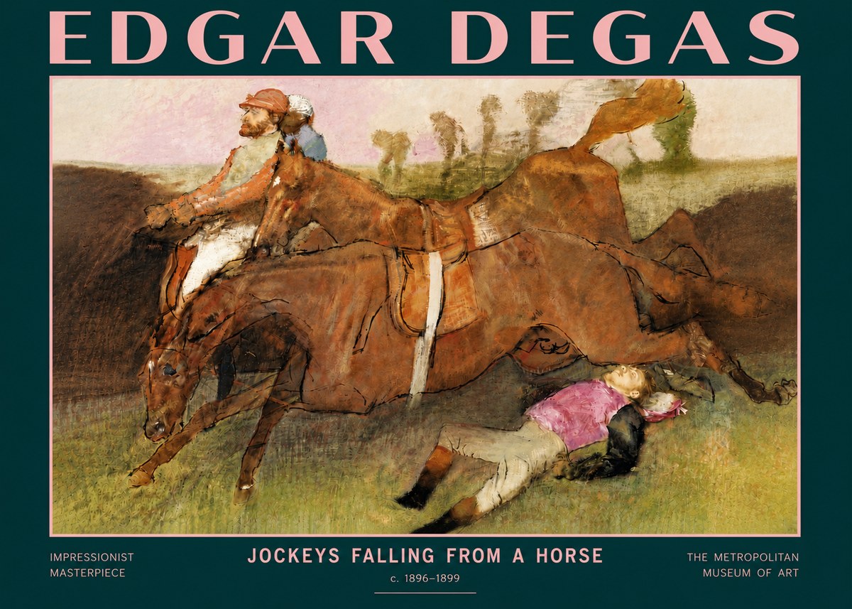 Edgar Degas Jockeys Falling from a Horse No4 - Plakát