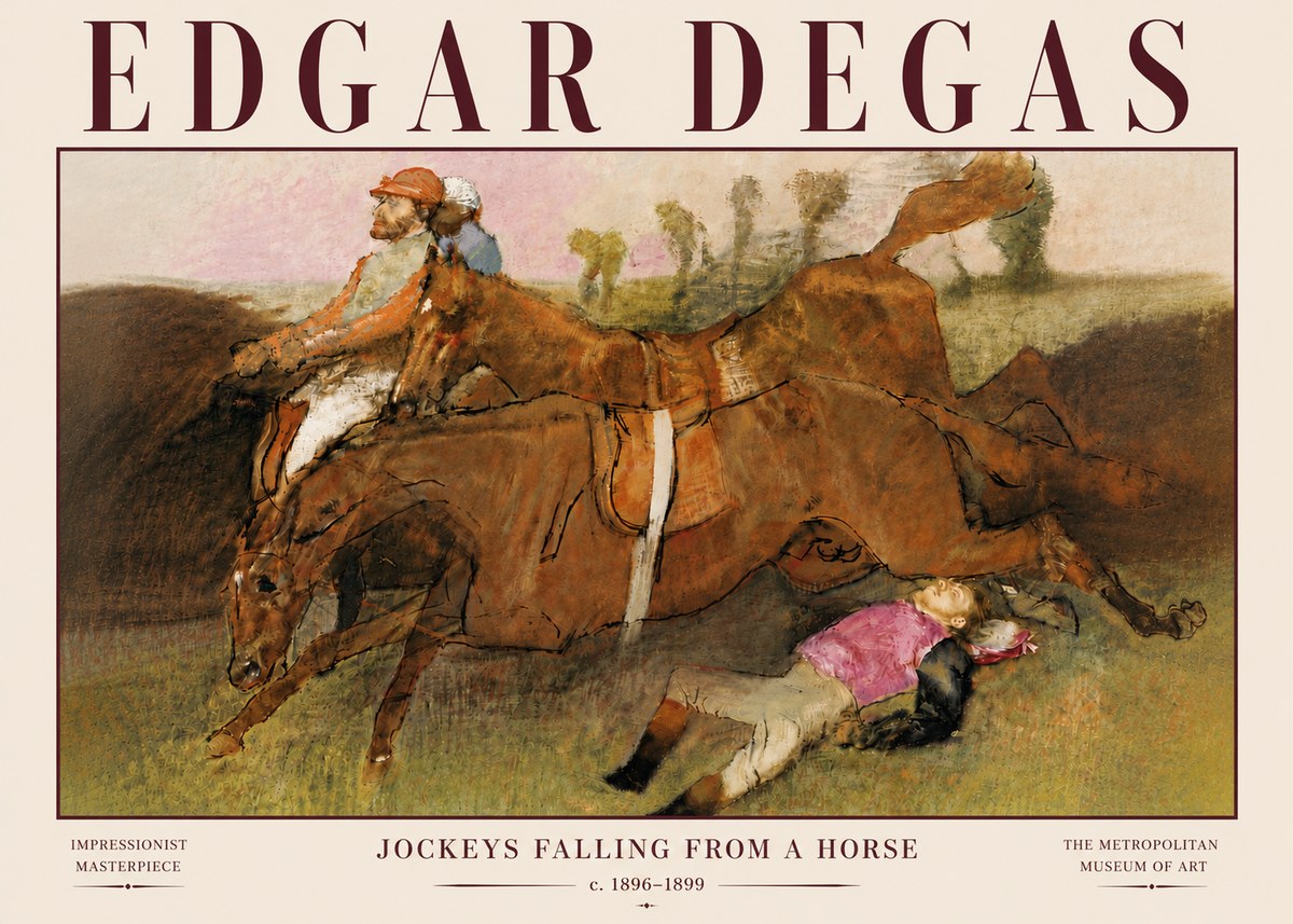 Edgar Degas Jockeys Falling from a Horse No6 - Plakát