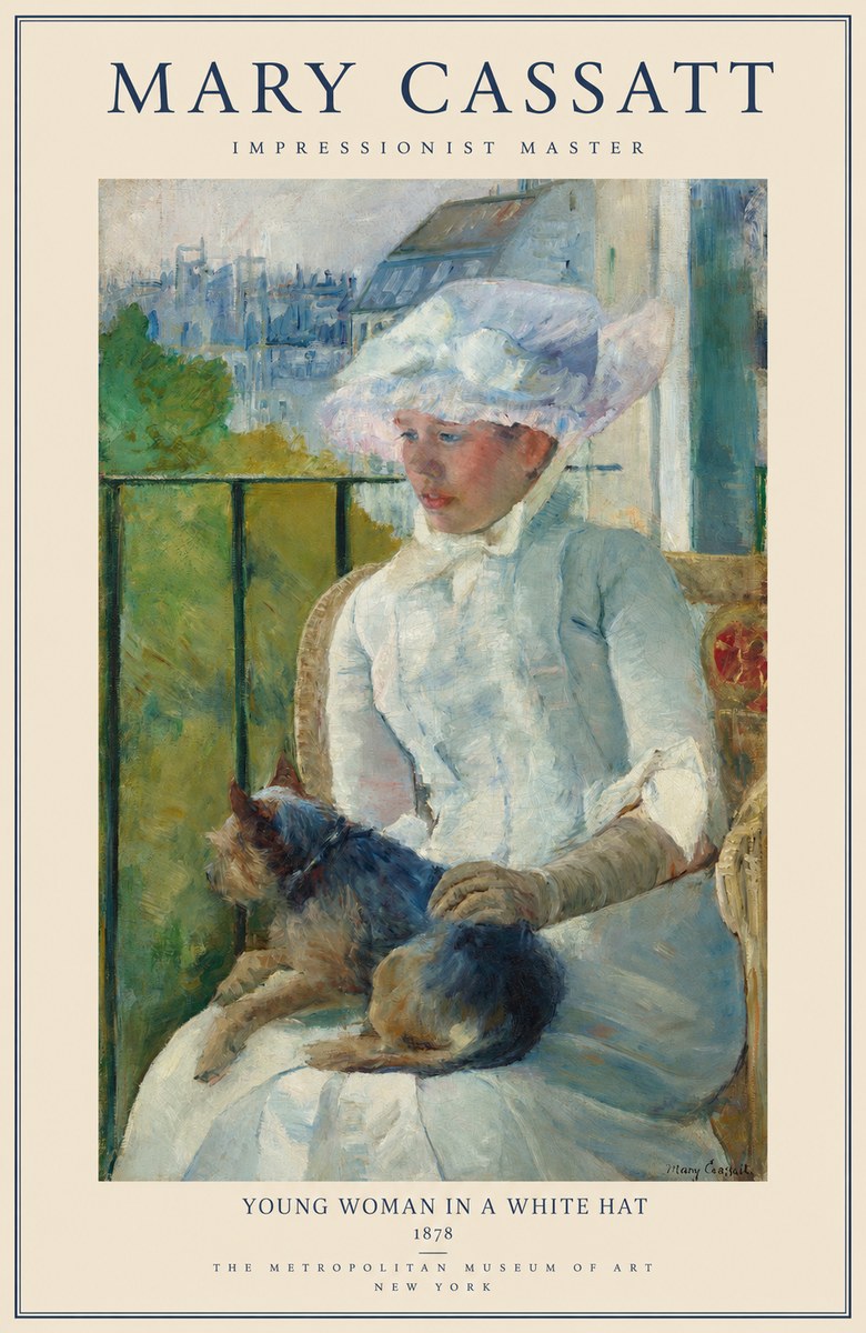 Mary Cassatt Young Woman in a White Hat No1 - Plakát