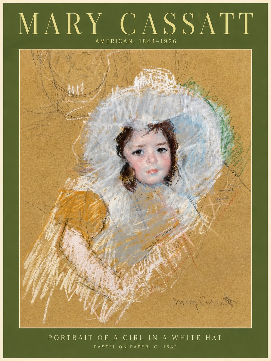 Mary Cassatt Portrait of a Girl in a White Hat No4 - Plakát
