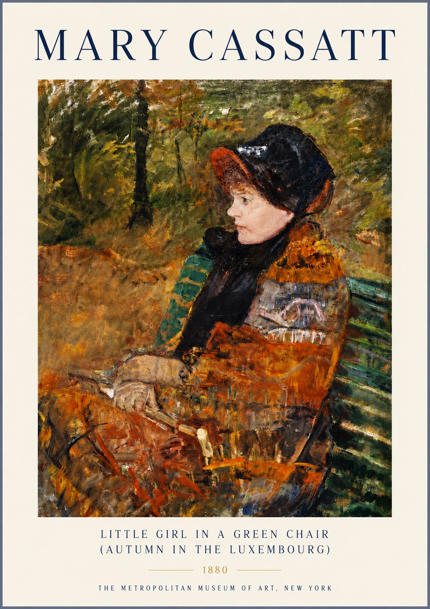 Mary Cassatt Little Girl in a Green Chair (Autumn in the Luxembourg) No6 - Plakát