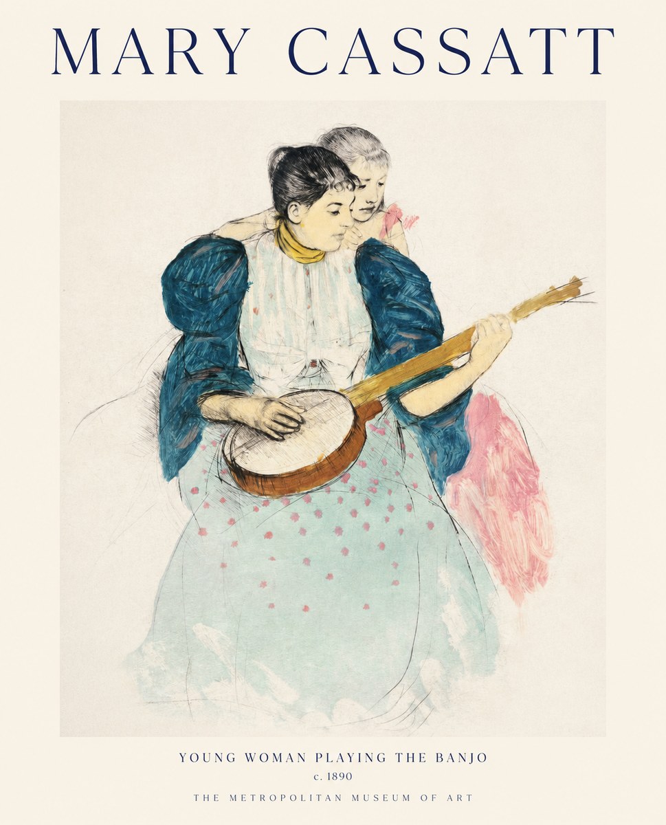Mary Cassatt Young Woman Playing the Banjo No1 - Plakát
