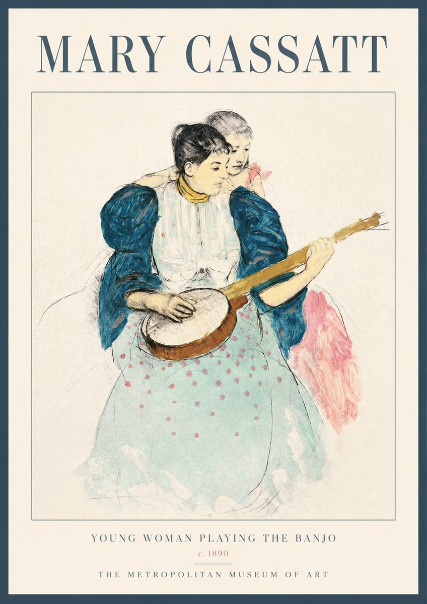 Mary Cassatt Young Woman Playing the Banjo No2 - Plakát