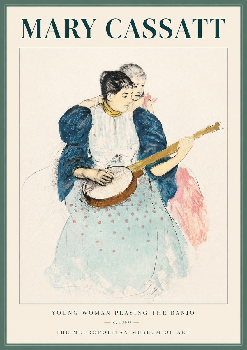 Mary Cassatt Young Woman Playing the Banjo No4 - Plakát