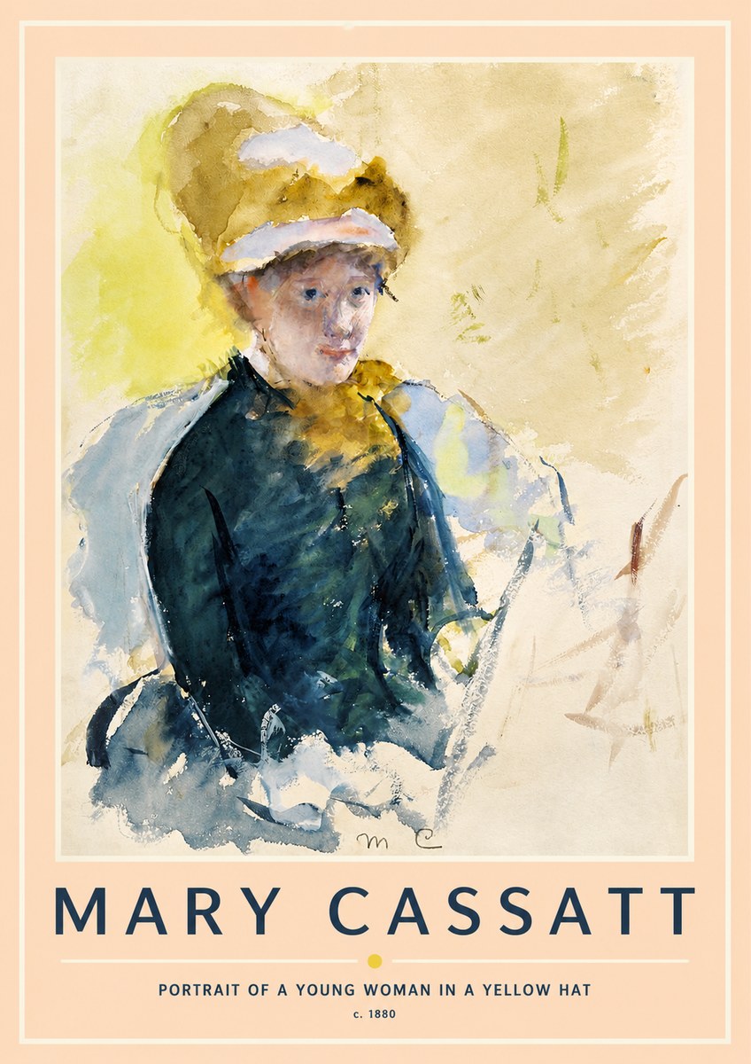 Mary Cassatt Portrait of a Young Woman in a Yellow Hat No2 - Plakát