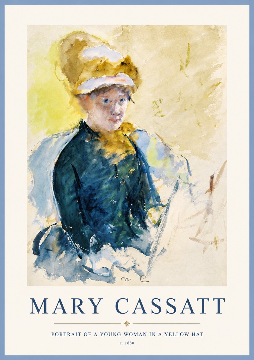 Mary Cassatt Portrait of a Young Woman in a Yellow Hat No4 - Plakát