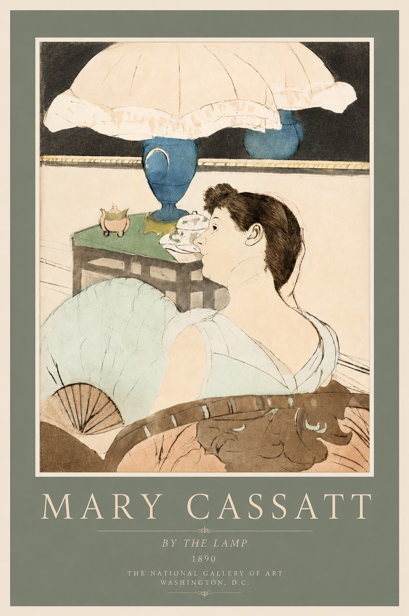 Mary Cassatt By the Lamp No2 - Plakát