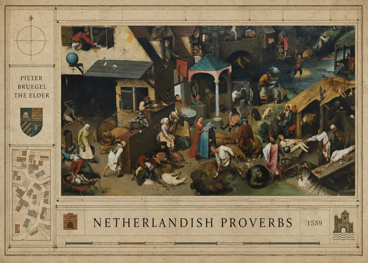 Pieter Bruegel Netherlandish Proverbs III No4 - Plakát