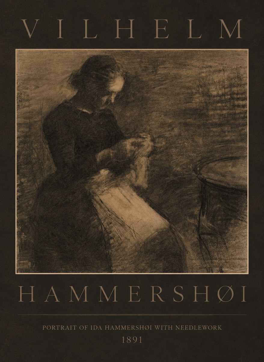 Vilhelm Hammershøi Portrait of Ida Hammershøi with Needlework No4 - Plakát