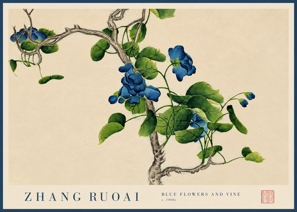 Zhang Ruoai Blue Morning Glories No3 - Plakát