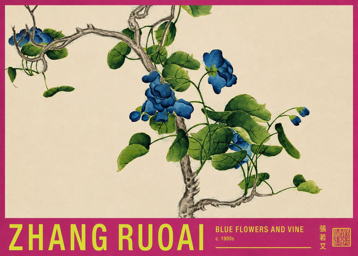 Zhang Ruoai Blue Morning Glories No4 - Plakát