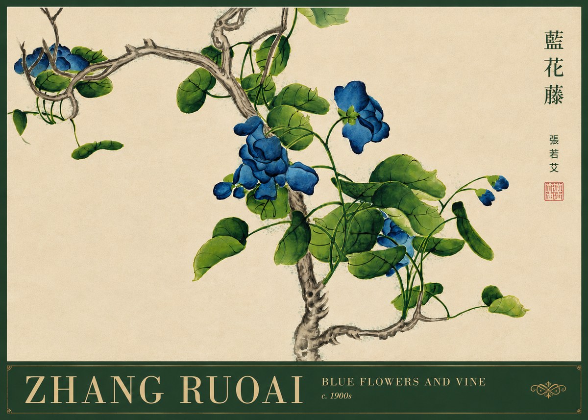 Zhang Ruoai Blue Morning Glories No5 - Plakát