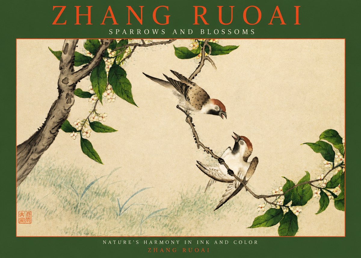 Zhang Ruoai Sparrows and Blossoms No2 - Plakát