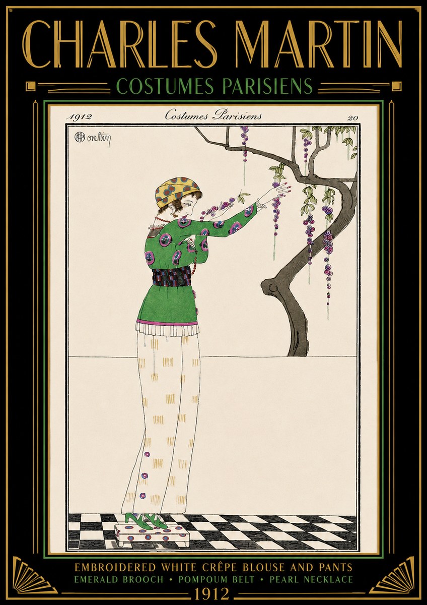 Charles Martin Embroidered White Crêpe Blouse and Pants No4 - Plakát