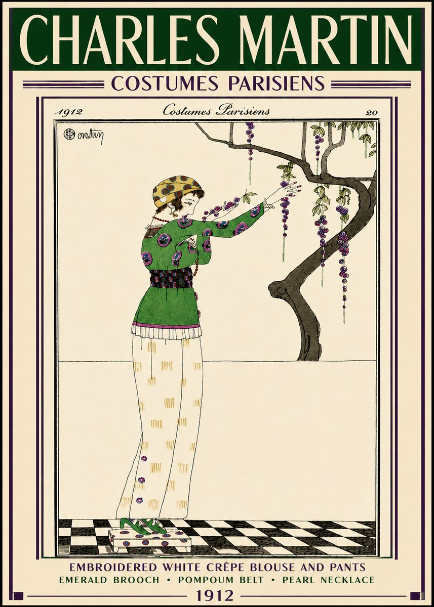 Charles Martin Embroidered White Crêpe Blouse and Pants No6 - Plakát