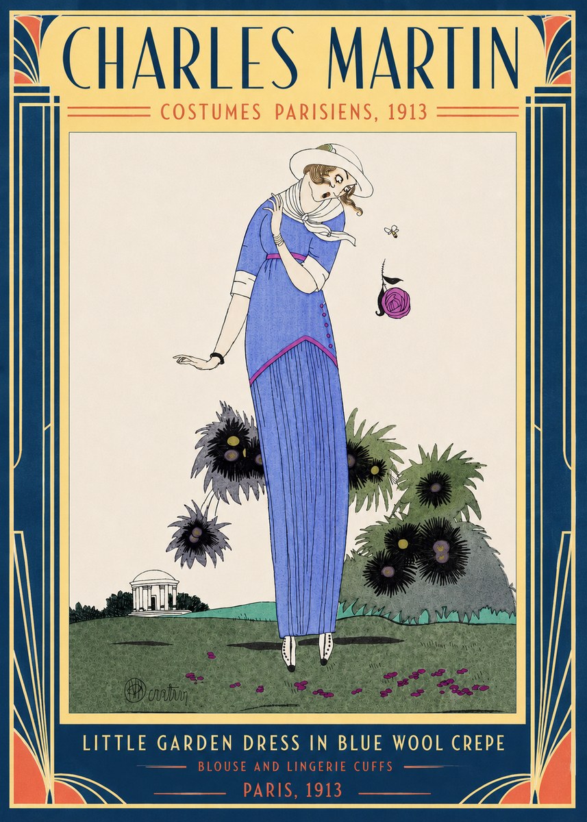 Charles Martin Little Garden Dress in Blue Wool Crepe No3 - Plakát
