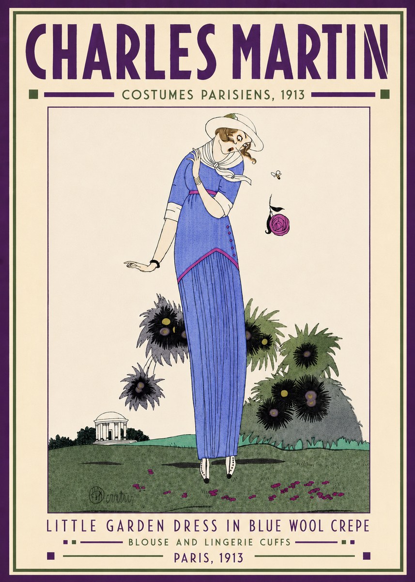 Charles Martin Little Garden Dress in Blue Wool Crepe No4 - Plakát