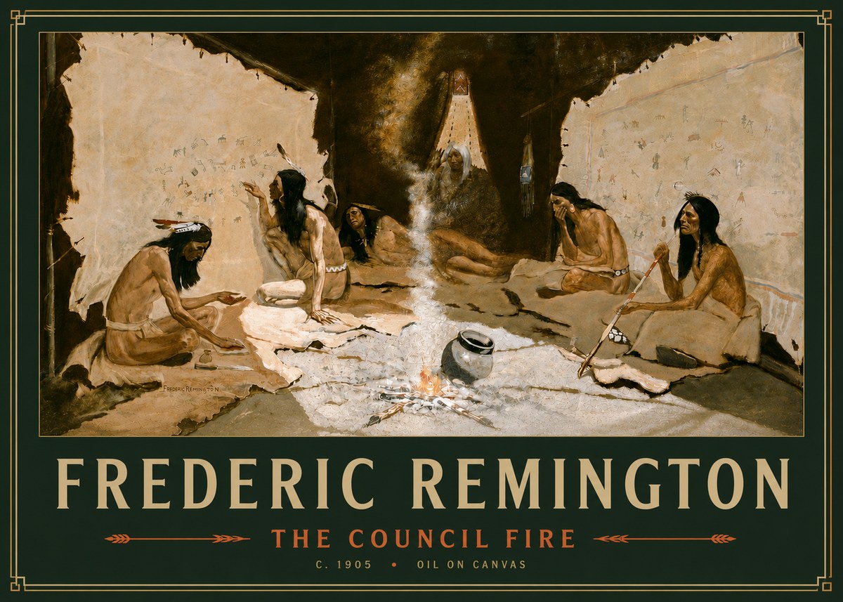 Frederic Remington The Council Fire I No4 - Plakát