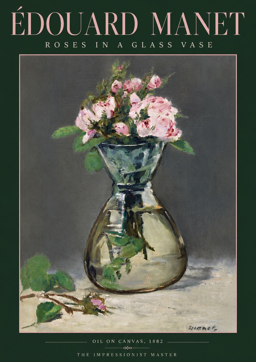Édouard Manet Roses in a Glass Vase II No3 - Plakát