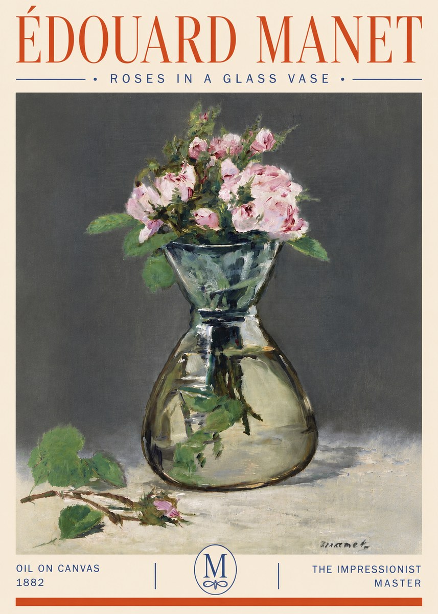 Édouard Manet Roses in a Glass Vase II No4 - Plakát