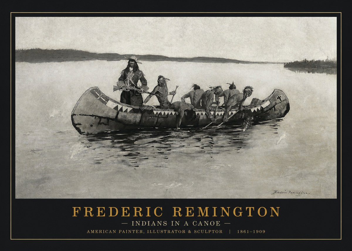 Frederic Remington Indians in a Canoe No1 - Plakát