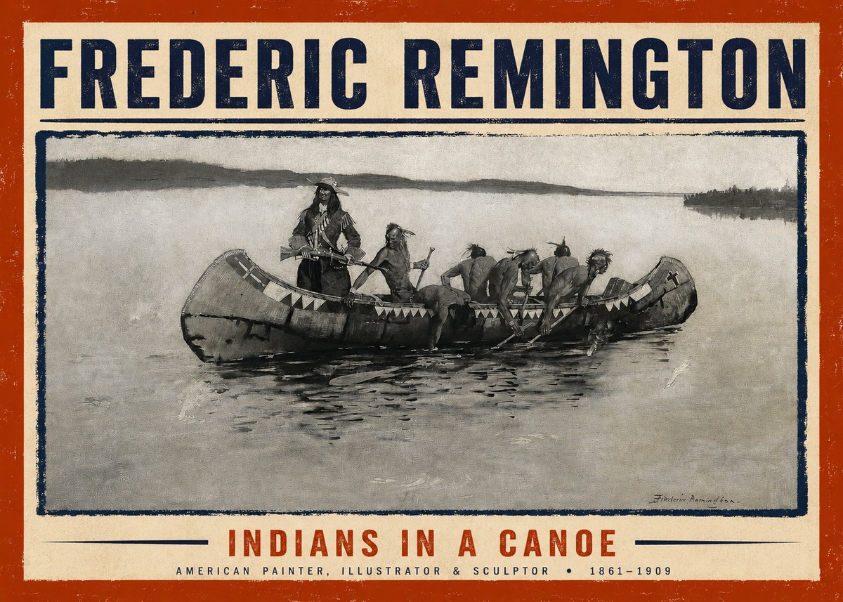 Frederic Remington Indians in a Canoe No2 - Plakát