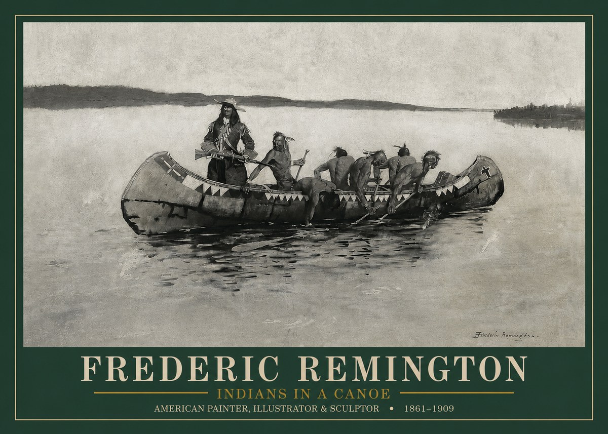 Frederic Remington Indians in a Canoe No3 - Plakát