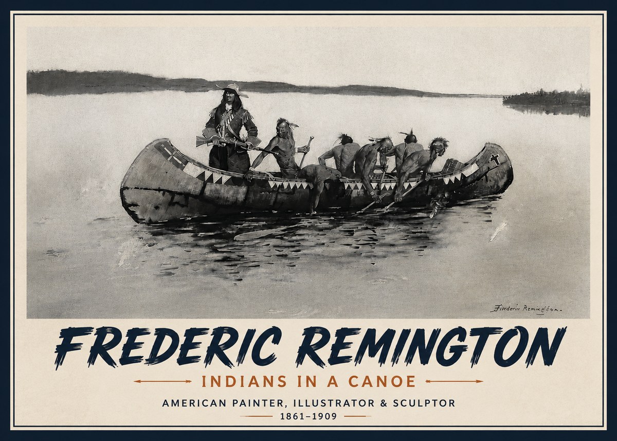 Frederic Remington Indians in a Canoe No4 - Plakát