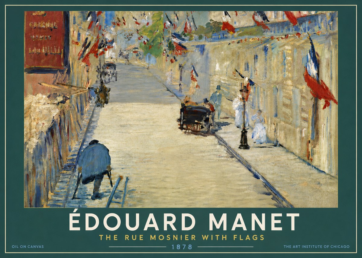 Édouard Manet The Rue Mosnier with Flags No5 - Plakát