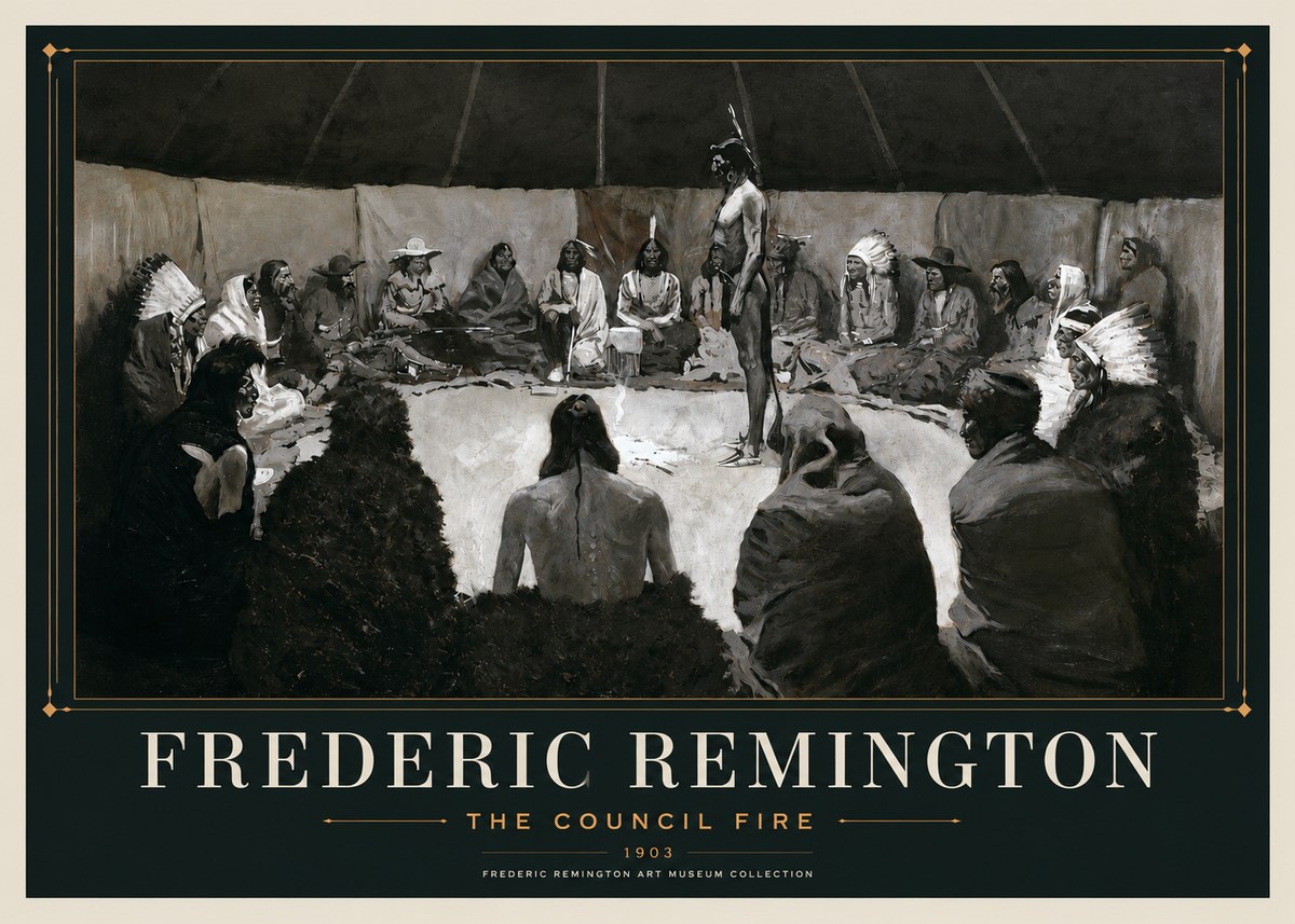 Frederic Remington The Council Fire II No3 - Plakát