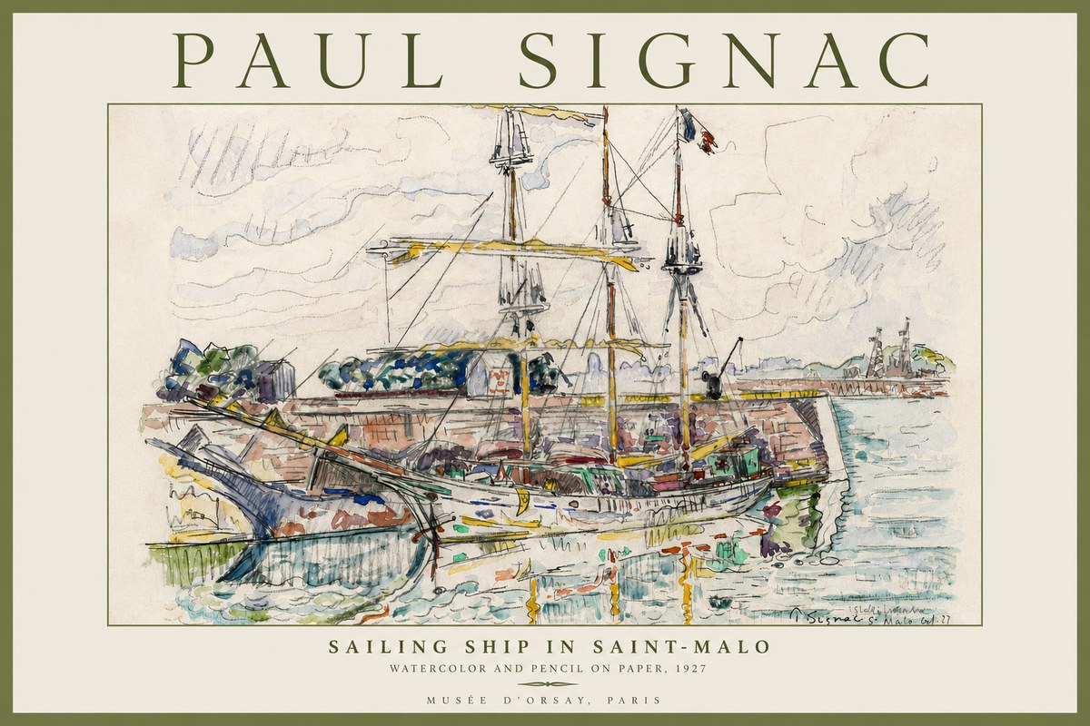 Signac Sailing Ship in Saint-malo No4 - Plakát