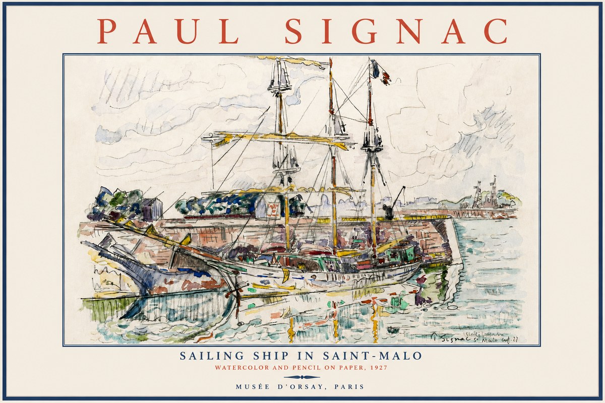 Signac Sailing Ship in Saint-malo No5 - Plakát