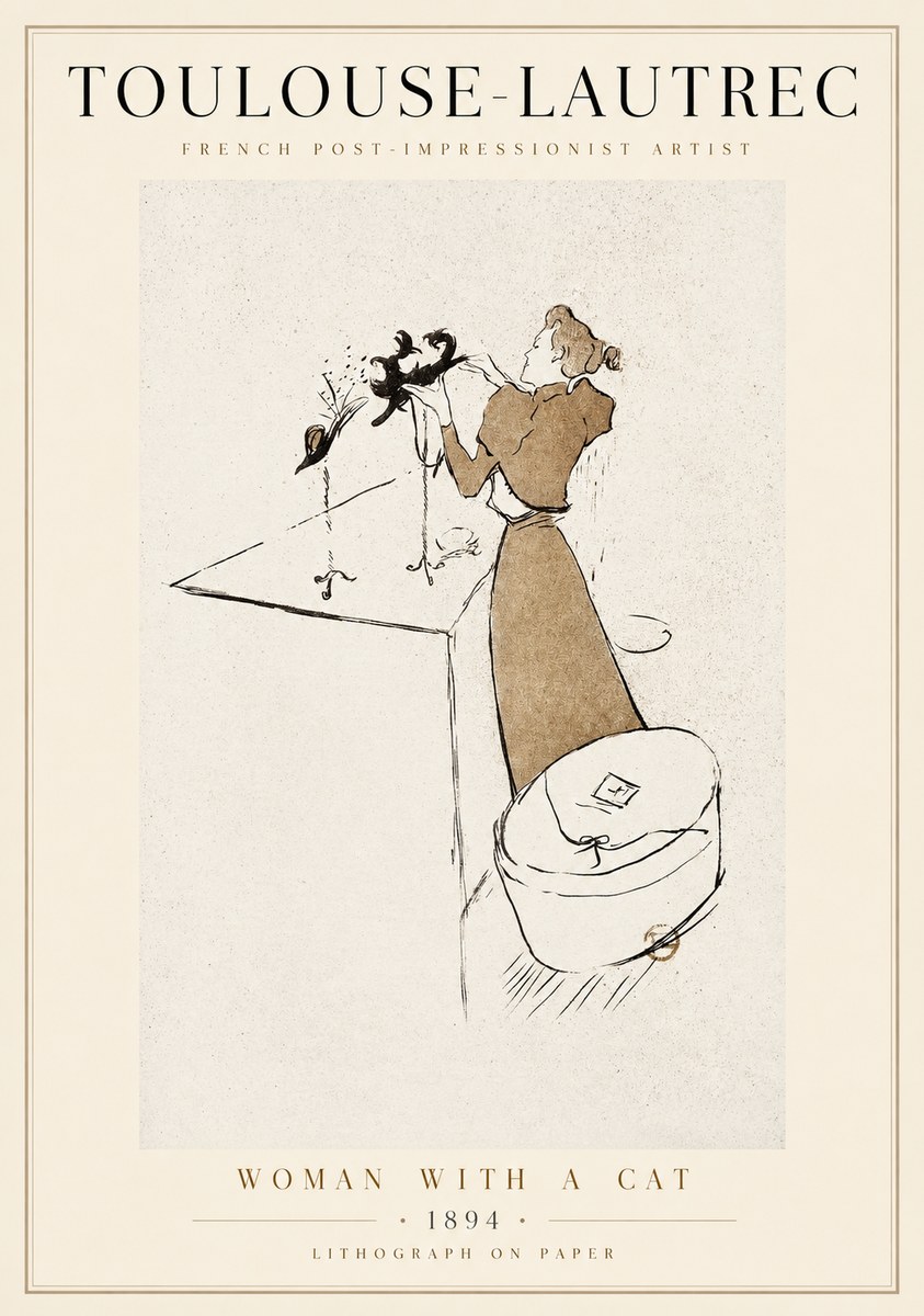 Toulouse-Lautrec Woman with a Cat No1 - Plakát