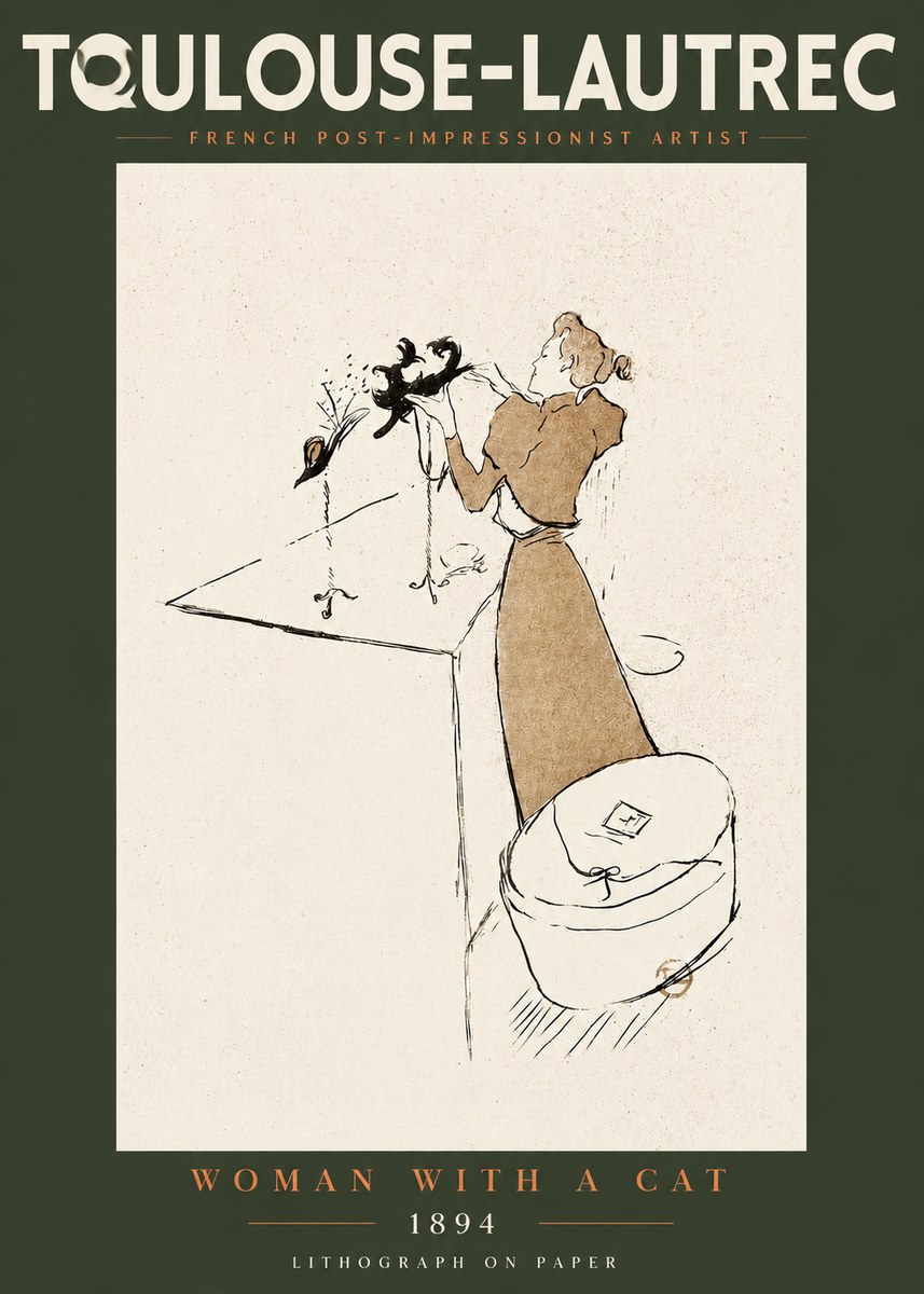 Toulouse-Lautrec Woman with a Cat No4 - Plakát