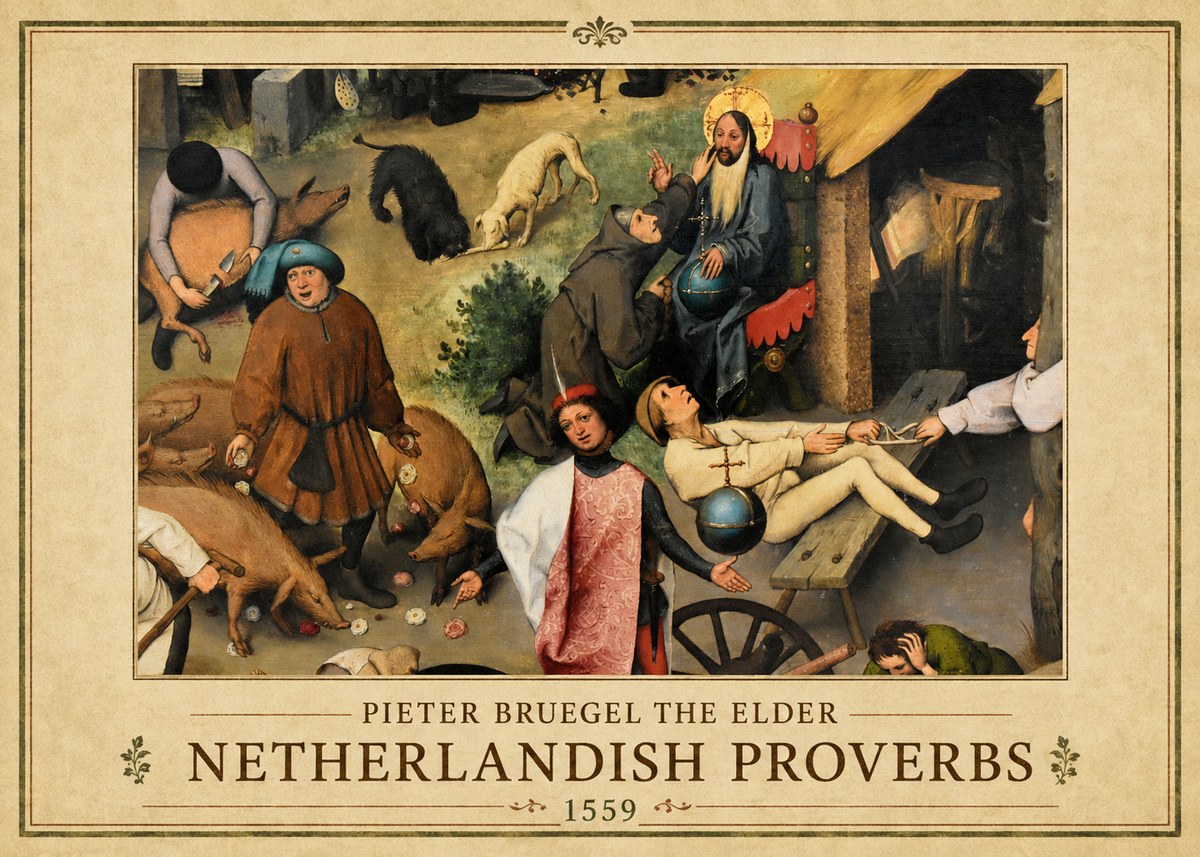 Pieter Bruegel Netherlandish Proverbs IV No1 - Plakát