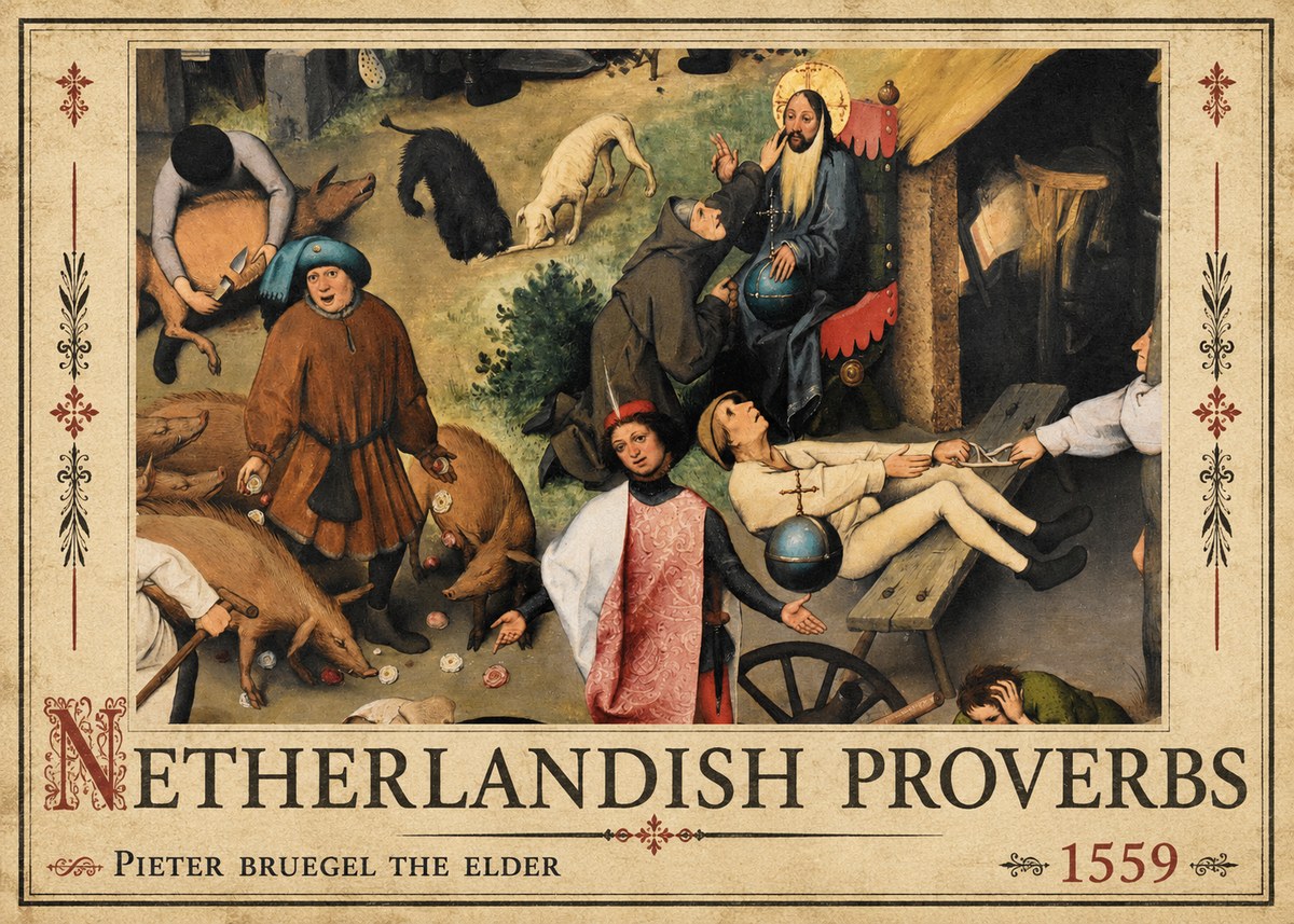 Pieter Bruegel Netherlandish Proverbs IV No2 - Plakát