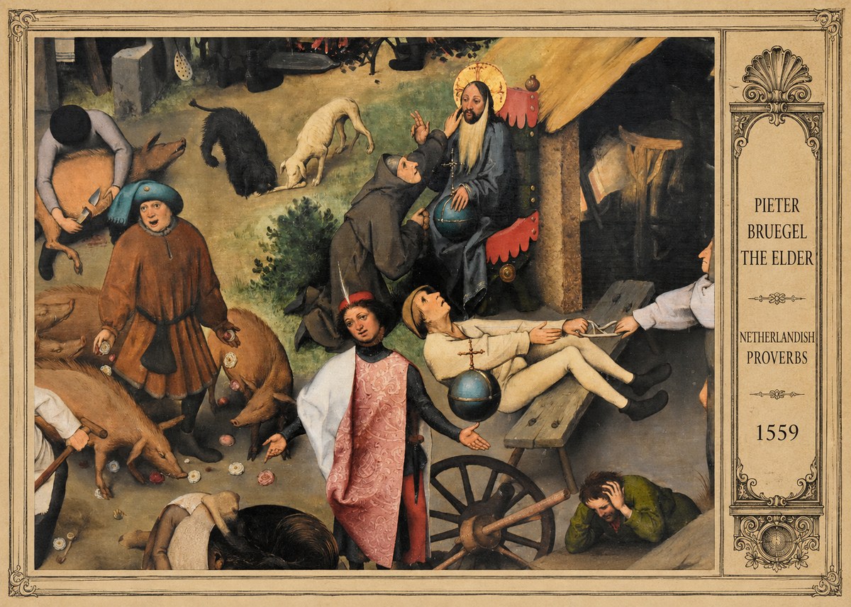 Pieter Bruegel Netherlandish Proverbs IV No3 - Plakát