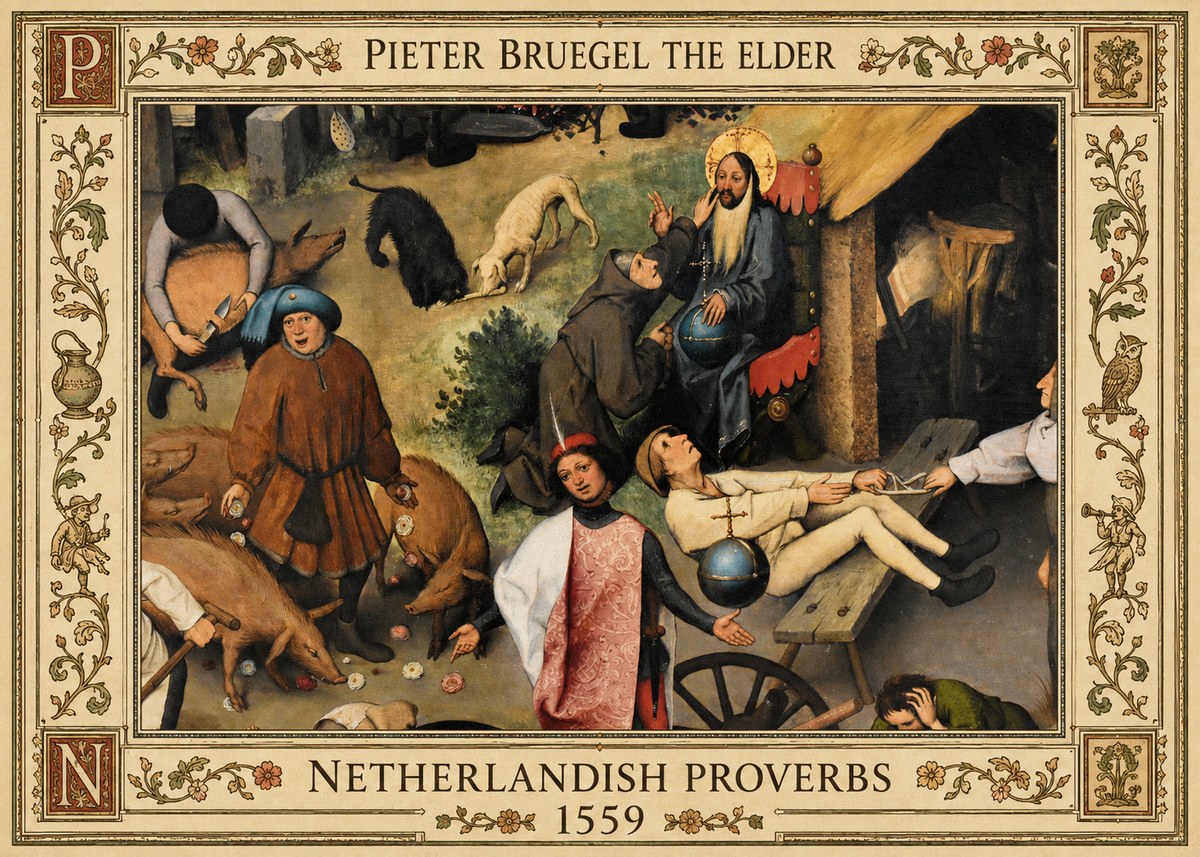 Pieter Bruegel Netherlandish Proverbs IV No5 - Plakát