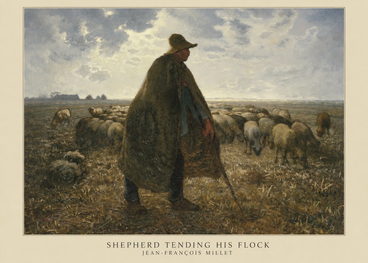 Jean-François Millet Shepherd Tending His Flock No5 - Plakát