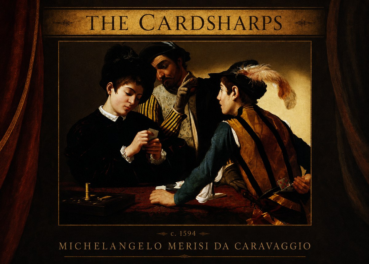 Michelangelo Merisi da Caravaggio The Cardsharps II No3 - Plakát