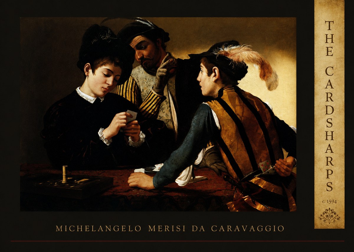 Michelangelo Merisi da Caravaggio The Cardsharps II No5 - Plakát