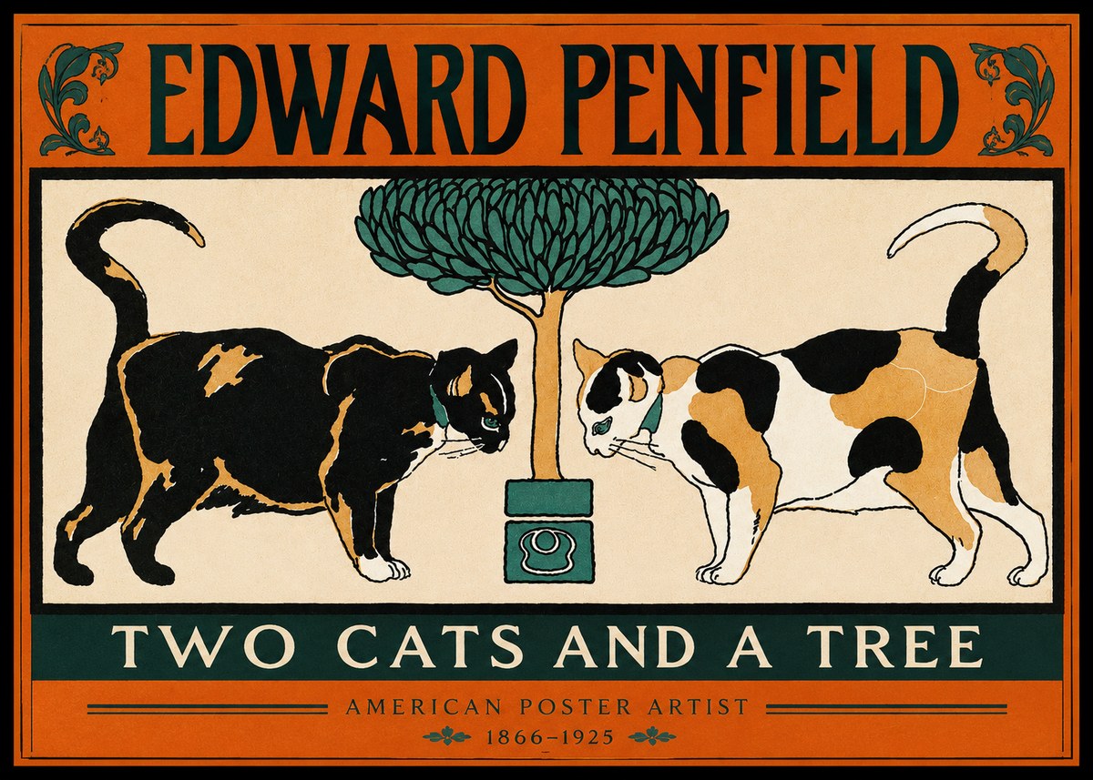 Edward Penfield Two Cats and a Tree No2 - Plakát