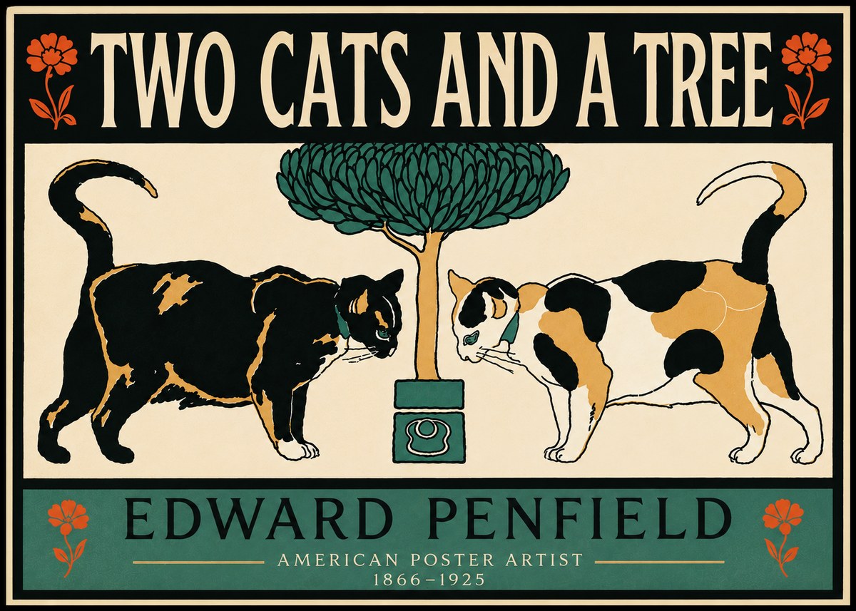 Edward Penfield Two Cats and a Tree No5 - Plakát