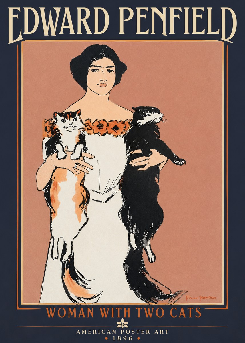 Edward Penfield Woman with Two Cats No2 - Plakát