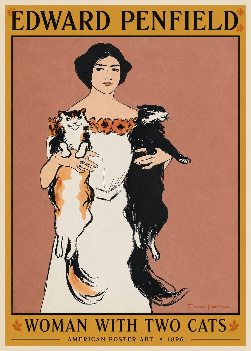Edward Penfield Woman with Two Cats No3 - Plakát