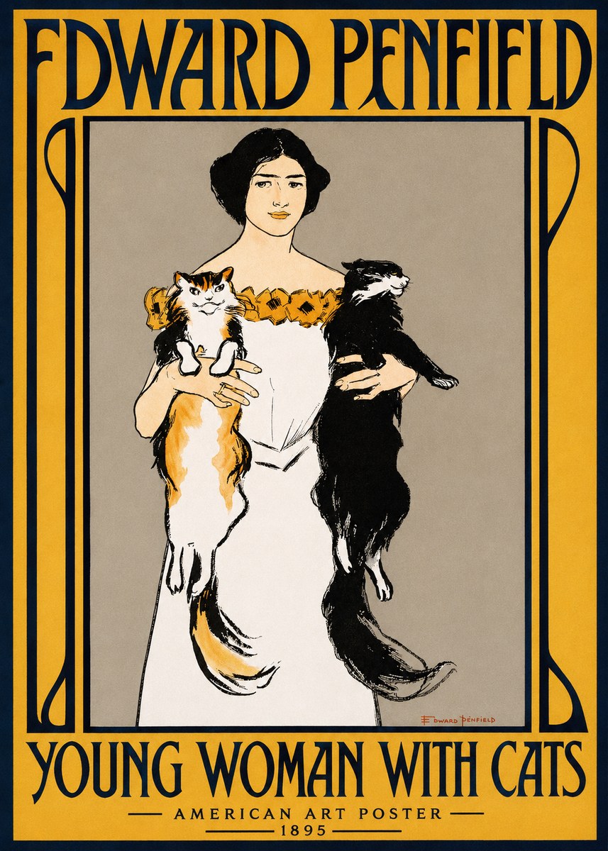 Edward Penfield Young Woman with Cats No2 - Plakát