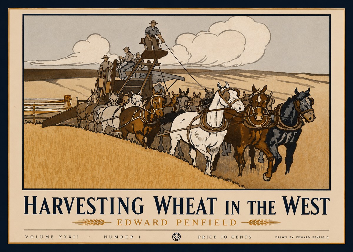 Edward Penfield Harvesting Wheat in the West No1 - Plakát