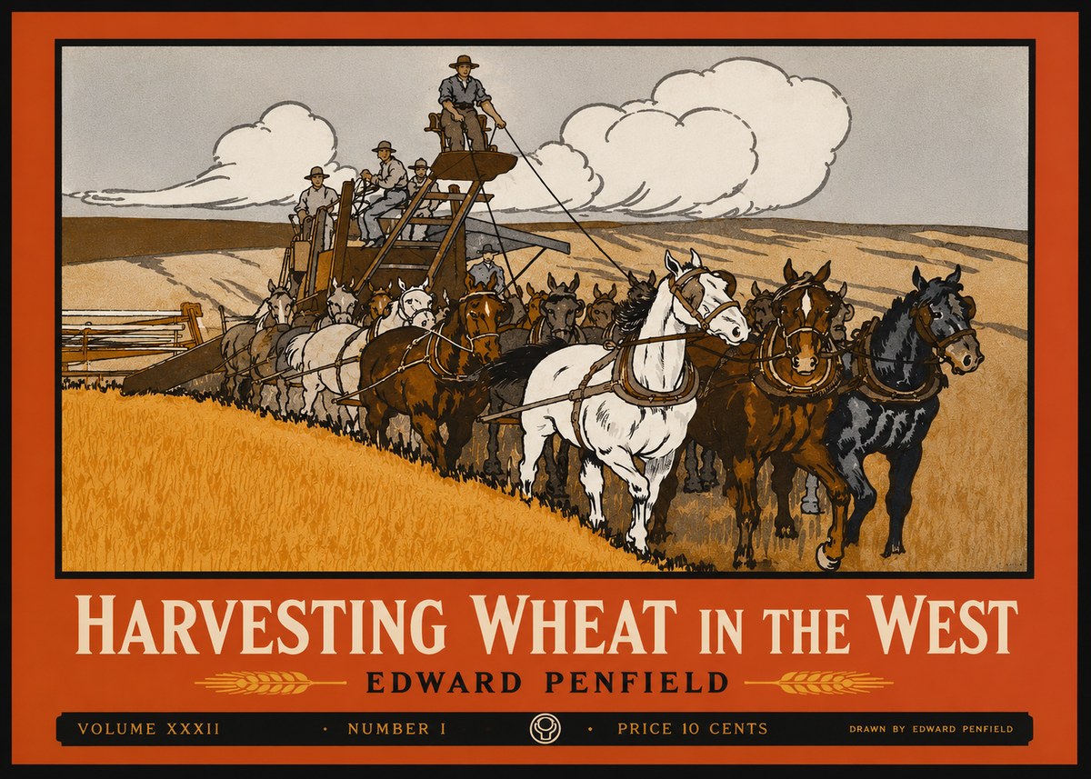 Edward Penfield Harvesting Wheat in the West No2 - Plakát