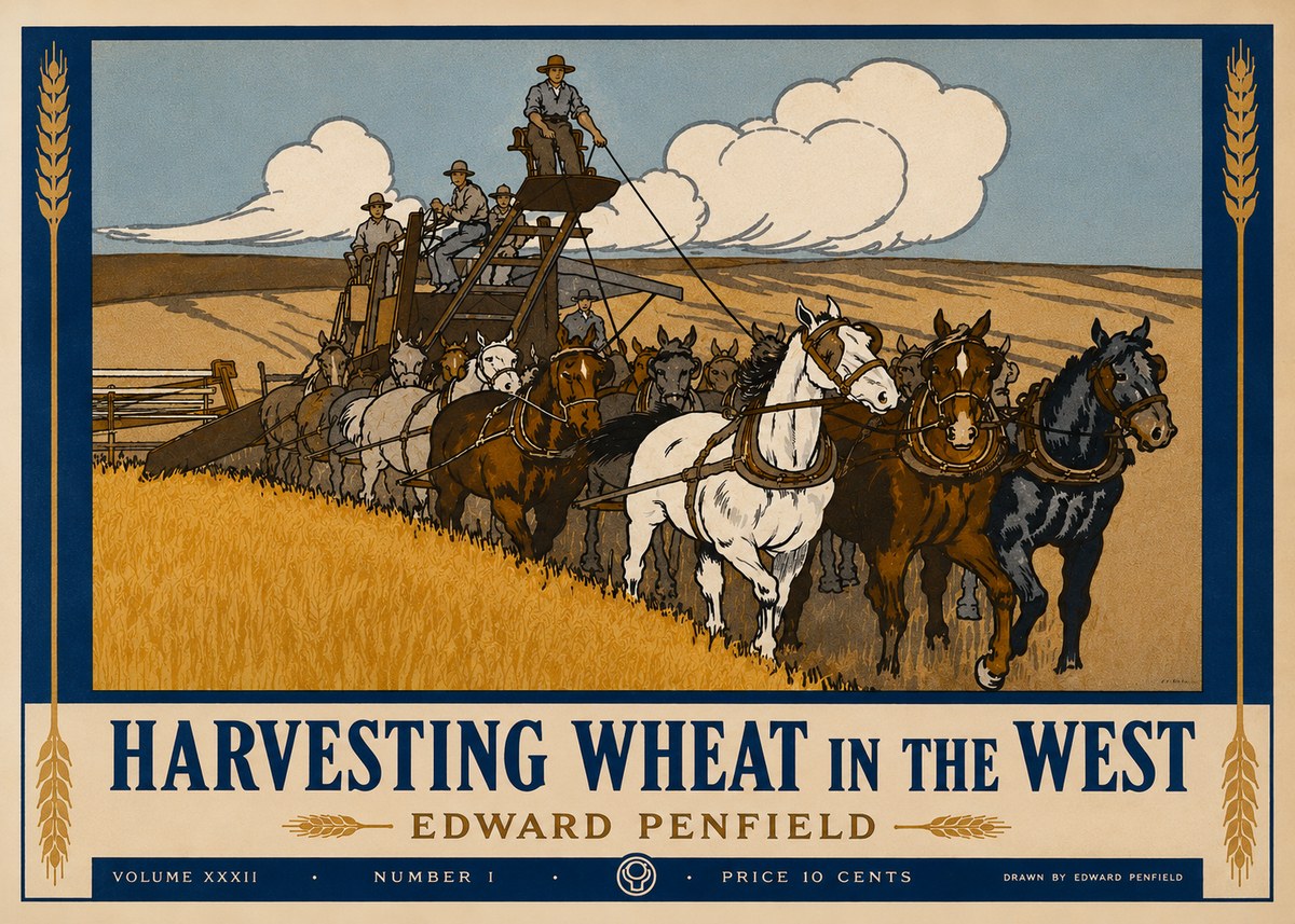 Edward Penfield Harvesting Wheat in the West No3 - Plakát