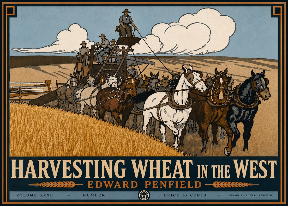 Edward Penfield Harvesting Wheat in the West No6 - Plakát